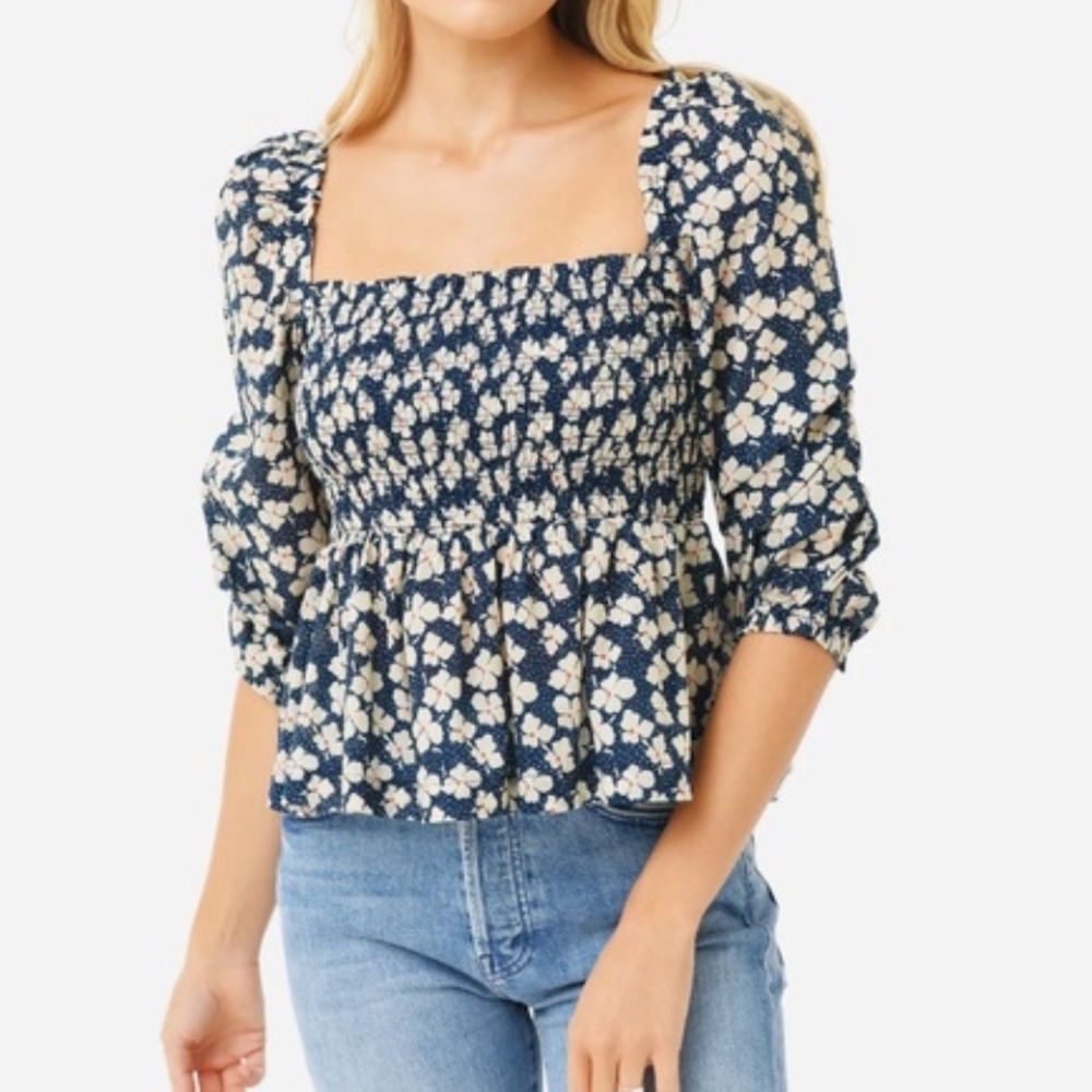 Trovata Smocked Cotton Voile Floral Top